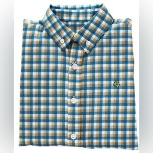 Baileys Boys Performance button down Shirt OAKLAND Blue & Tan Checkered, 4T